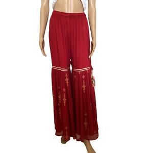RANGJA red chiffon embellished gharara traditional ethnic wide leg/palazzo pants